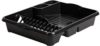 M1SS Plastic Large Dish Drainer Dishes, Plates, Cups, Cutlery Holder Rack Draining Board Drying Tray Racks (Midnight Black) (1),46.50 x 38 x 9cm