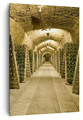 Moderne Impression sur Toile 70x100cm Image Tableau Decoration Murale Cave à vin bouteilles sous-sol Grand Tableaux Decoratifs Muraux Chambre Cuisine Vertical Deco Cadre Salon Art Wall PA70x100-0366