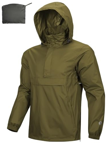 Outdoor Ventures Men's Rain Jacket Waterproof Lightweight Packable Rain Pullover for Hiking Golf Running