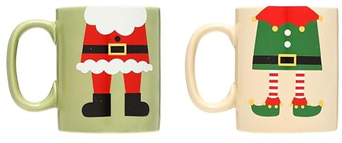 Pearhead Matching Christmas Mugs, Holiday Santa And Elf Mug Set, Christmas Home Décor, Holiday Gifts, Seasonal Coffee Cup Set of 2, Microwave and Dishwasher Safe, Holds 13 oz