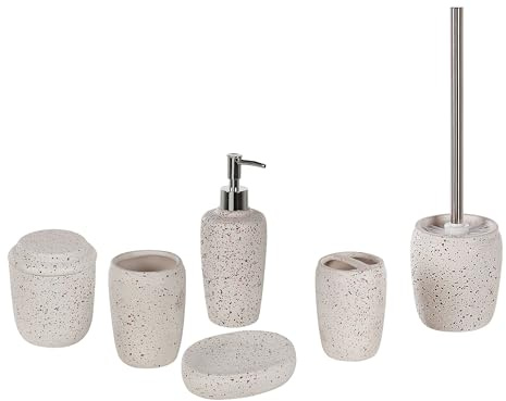 Badezimmer Set weiß 6-teilig aus Naturstein Dolomit mit Terrazzo Optik Palmilla