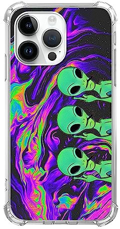 Cozmaison Psychedelic Aliens Hülle Kompatibel mit iPhone 14 Pro Max, Hippie Groovy Hülle für iPhone 14 Pro Max, Trendy TPU Bumper Handyhülle Cover