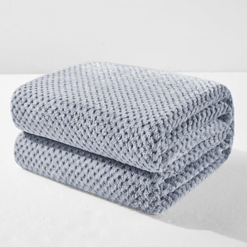 Exclusivo Mezcla Extra Large Fleece Throw Blanket, 127x178 CM Soft Jacquard Weave Waffle Pattern Throws for Sofa Settees, Mixed Navy