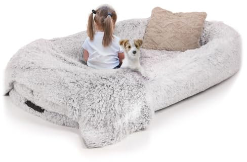 LITTLE LORD | Hundebett, Hundekorb XXL-Bett Ceddie für sehr große Hunde, hellgrau 190 x 105 x 30cm, Schlaf-Set für Mensch & Tier - inkl. Decke & Kissen