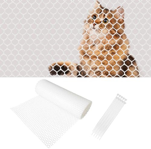 Robuste Katzennetz für Balkon Ohne Bohren Transparent Können Zuschneidbar und Bissfest Balkonnetze Katzen zur Absicherung von Terrasse Fenster und Türen Transparentes Katzenschutznetz (50×300 cm)