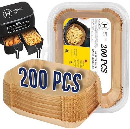 200PCS Air Fryer Liners, Ninja Air Fryer Paper Liners Disposable, Ninja Dual Air Fryer Accessories for Ninja AF300UK AF400UK, Salter, Tower and Other Dual Zone Air Fryer by Hydro.
