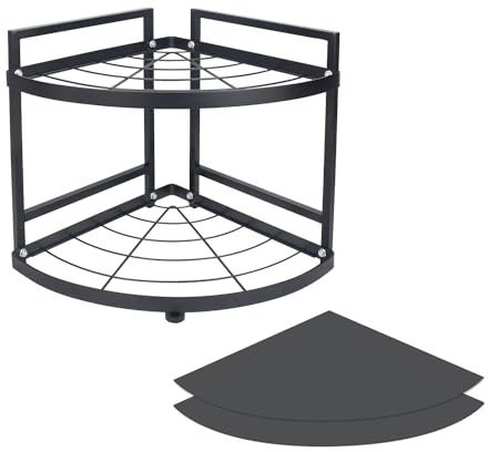 HUIJIN RA01 Mensola angolare da cucina a 90°, salvaspazio, organizer per pentole e padelle, portaoggetti sotto il lavello, ripiani in ferro robusto, a 2 ripiani