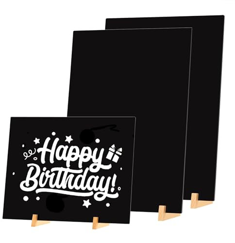 GUOKOFF A5 Aufsteller Kreidetafel, 3 Stück Acryl Kreidetafel mit Ständer, Mini Tafel Set, Tisch Kreidetafels Menü Schilder aus Holz, Tafel Holzschilder zum Beschriften