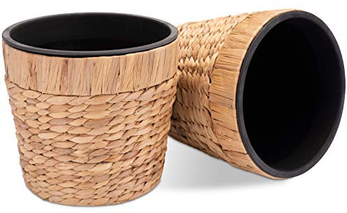 Decorasian 2er Set Blumentopf rund geflochten aus Seegras mit Kunststoffeinsatz zum bepflanzen - Pflanztopf - 2 Stück 26cm