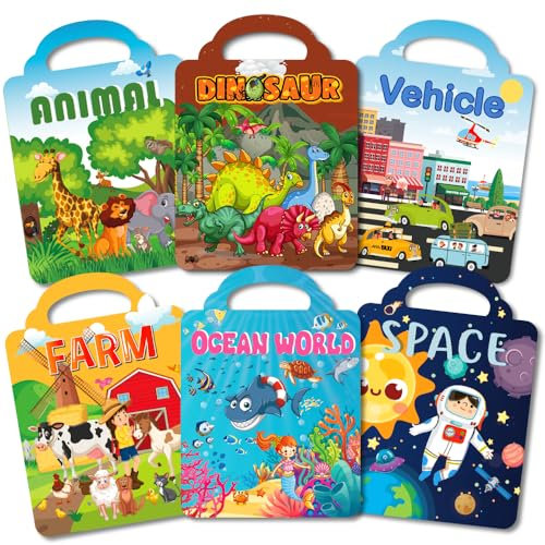 Aannanl Libro di adesivi riutilizzabile per bambini da 2 a 4 anni, 6 set di libri di adesivi per bambini da 1 a 3 Libro di adesivi per bambine e bambini - Fattoria + Animali + Dinosauri + Mondo marino