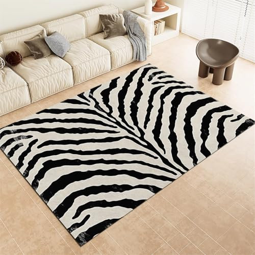 Waschbarer Teppich Grösse : 180x240cm Tierdruck Zebra Teppich Wohnzimmer Schlafzimmer, Kurzflor Flauschig Teppiche, Anti-Rutsch Unterseite Teppich, Schwarz Grau Kinder Teppich Dekoration