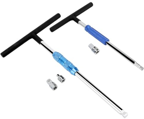 WODHMIEY 1/4 & 3/8in Square Drive T Handle Speed Wrench, T Bar Socket, Non-Slip Handle, 40 Chrome Material, Rotating Sheath, for Various Work, with 3 Adapters (to 3/8, to 1/4, to 1/2)