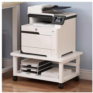 HUFIREHU Printer Rack 2 Tier Laser Printer Stand Printer Holder With Wheels With Storage Movable Printer Table Stand Printer Table Office Printer Stand Storage Rack Free-Standing(White,60*40*26cm)