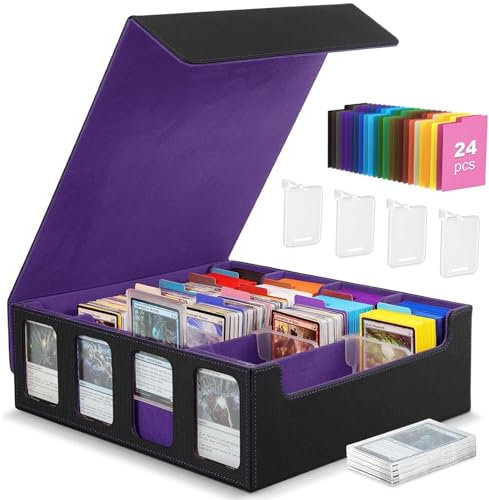 EYEPICK Trading Card Storage Box, PU Leather Quartuple MTG Deck Box, Holds 3200+ Cards, Magnetic Closure, for MTG, TCG Sports, Magic the Gathering Commander Cards, Playing Card (Purple)