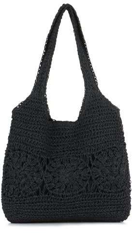 EVEOUT Women Straw Tote Bag Summer Woven Beach Bag Large Boho Faux Raffia Shoulder Bag for Holiday Travel