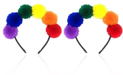 OAOSDH 2 Stücke Farbenfroher Wollkugel Stirnband, Kreatives Regenbogenstirnband, Einfaches Und Süßes Stirnband Für Damen, Kleidungszubehör, Karnevalspartydekoration.