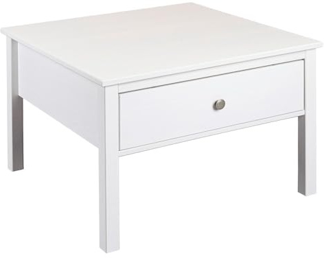 Generisch Couchtisch - 70 x 70 cm - 1 Schublade - Weiß - Kiefernholz massiv