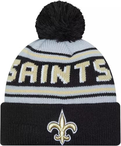 New Era Herren New Orleans Saints Cheer Black Cuffed Beanie Mütze mit Bommel - NFL Cuff Knit Cap Einheitsgröße
