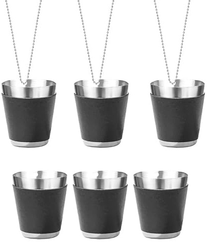 Veciado 6 Stück Schnapsbecher Metall zum Aufhängen Schnapsgläser Edelstahl mit Kette Schnapsglas 30ml Schnapsbecher für Partys,B