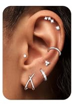 Turandoss 7 Paar Ohrringe Silber Set für Damen, 14K Versilbert Hypoallergene Ohrringe Medizinische Ohrstecker Creolen Ear Cuff Ohrkletterer Knorpel Ohrring Stecker Helix Piercing Ohr Piercing Set