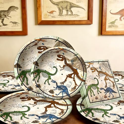 Dinosaur Fossil Party Supplies Dinosaur Party Plates Napkins | Dinosaur Fossil Disposable Tableware Dinosaur Birthday Supplies Dinosaur Themed Party Decorations Serves 10 Guests
