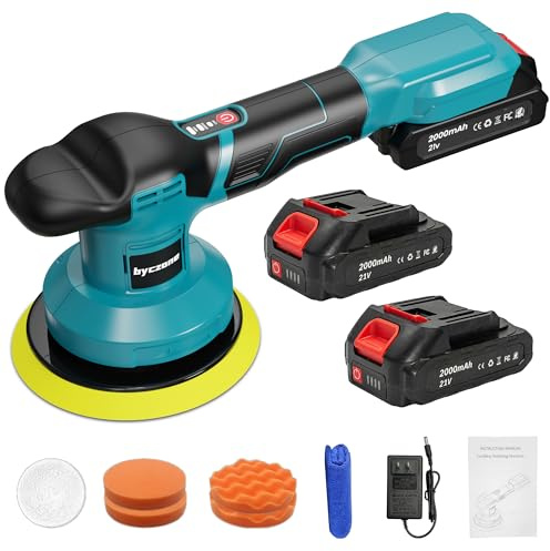 Cordless Car Buffer Polisher kit w/ 2x2000mAh 21V Batteries, 6 Inch Car Buffer Waxer Kit w/ 3 Variable Speed & Extra 10 PCS Attachments, Polisher for Car Detailing,Boat Sanding,Scratch Removing