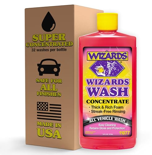 Wizards Car Wash - Super Concentrated Car Wash Soap - No Salt Biodegradable Car Wash Soap With Thick Foam - Exterior Care Products For Marine Use - Foam Cannon Soap For Car Washing Supplies - 16 oz