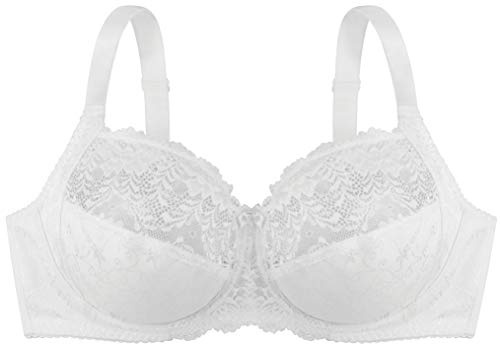 Dorina Philippa Bügel-BH – Jacquard- & Denier-Mikrostoff, U-Rücken-Flügel, Glänzendes Picot-Gummi, Satin-Schleife, Zweireihiger Haken- & Ösenverschluss für Komfort & Halt, Weiß