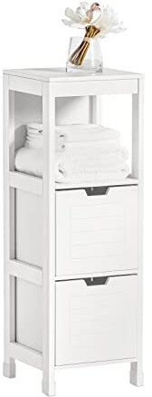SoBuy Bathroom Cabinet – Narrow Storage Unit with 2 Drawers– Compact Storage Cabinet for Toilet and Small Space in Wood, Stylish Bathroom Furniture, White, 30x89x30 cm, FRG127-W