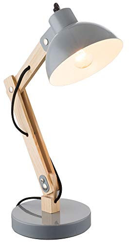 Globo Schreib Tisch Lampe Leuchte Holz Metall Grau Kabel 1,5 m Schlaf Zimmer Büro, 21503
