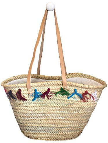 LVA - Palm Moses Basket with Pom Poms