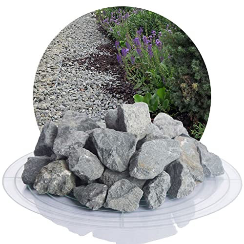 Schicker Mineral Diabas Ziersplitt grau 25 kg, Naturstein, Splitt für Steingärten, Beet, Gartenteich, Fassadenschutz, Weg- und Terrassengestaltung, robust, witterungsbeständig (Körnung 32-56 mm)