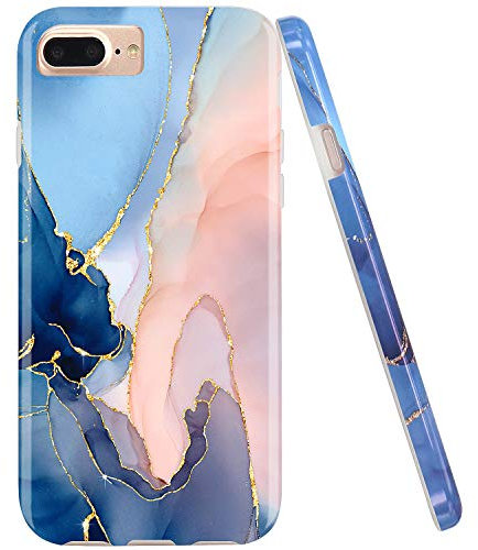 JAHOLAN Gold Glitter Sparkle Marble Design Clear Bumper TPU Soft Rubber Silicone Phone Case Compatible with iPhone 7 Plus/8 Plus/6 Plus/6S Plus - Purple