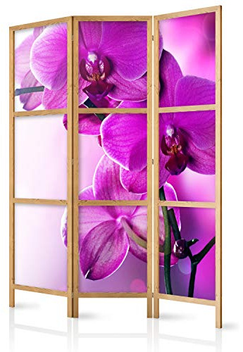murando - Paravent Raumteiler Holz Blumen Orchidee, 135x172 cm, 3-teilig | Mobiler Sichtschutz, sofort einsatzbereit, Holzrahmen, ideal fürs Wohnzimmer oder Büro, geruchsneutral, lichtbeständig