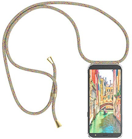 EAZY CASE Handykette kompatibel mit Samsung Galaxy J6 Handyhülle mit Umhängeband, Handykordel mit Schutzhülle, Silikonhülle, Hülle mit Band, Stylische Kette mit Hülle für Smartphone, Rainbow