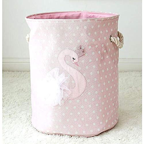 Baby Wäschekörbe, große faltbare Baby Wäschekorb niedlichen Tier Lagerplätze Organizer mit Baumwolle Seil Griffe für Baby/Kinderzimmer Spielzeug Bad Handtuch (Schwan)