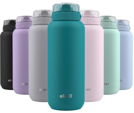 Ello Cooper Vacuum Insulated Stainless Steel Water Bottle with Anti-Microbial Silicone Straw, 22 oz, Antigua