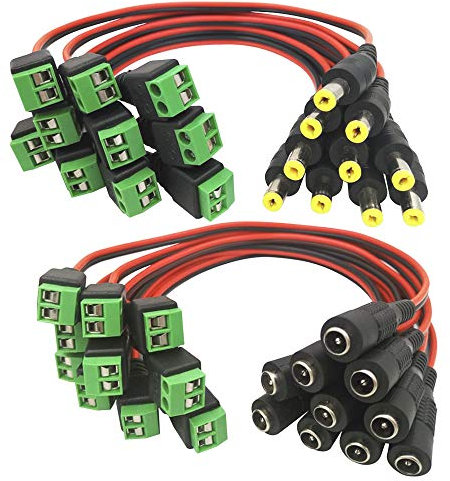 GTIWUNG 10 Paar Männlich und Weiblich DC Power Pigtail Kabel 22 AWG mit Terminal Jack Buchse 5.5 x 2.1mm Stecker für Home Security Überwachungskamera und Partybeleuchtung
