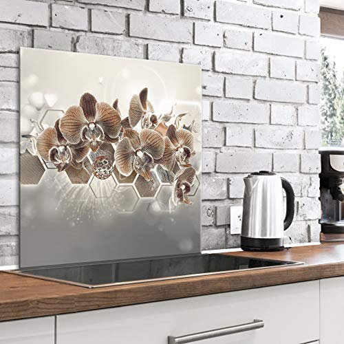 murando Glass Splashback for Kitchen Backsplash Cooker Protector Tempered Glass Decorative Wall Art Panel Heat Resistant Graphic 60x60 cm / 24x24 Flowers Orchid Abstract Geometrical b-A-0569-aq-a