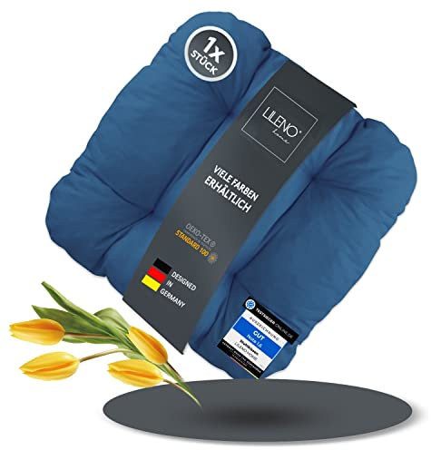 LILENO HOME 1er Set Stuhlkissen Dunkelblau (38x38x8 cm) - Sitzkissen für Gartenstuhl, Küche oder Esszimmerstuhl - Bequeme UV-beständige Indoor u. Outdoor Stuhlauflage als Stuhl Kissen