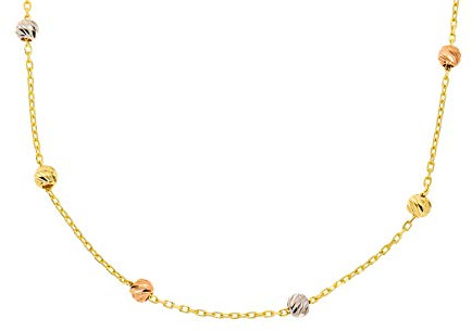 Stella-Jewellery 585er Gold Collierkette Tricolor – Ankerkette mit diamantierten Kugeln