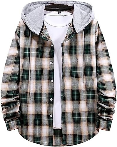 Iris Sprite Chemise à carreaux avec capuche pour homme - Manches longues - Vert - Medium