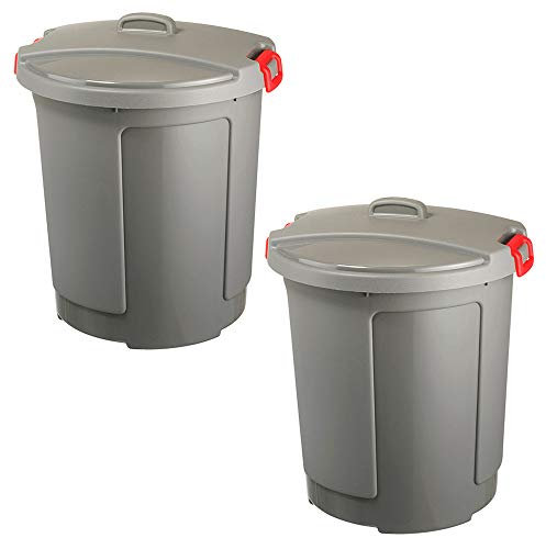 2 Kunststofftonnen/Rundtonnen mit Deckel, 75 Liter, frostsicher bis -20°C, grau