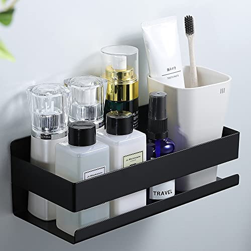 YIGII Estanteria Baño Adhesivo - Estanteria Ducha sin Taladro Rectangular Estantes para Pared Negro