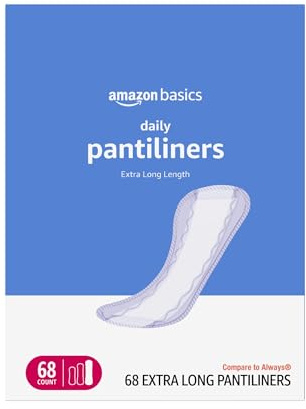 Amazon Basics Daily Pantiliner, Extra Long Length, Thin Feminine Pads for Women, Unscented, Leak Protection, Daily Use, 68 Count (Previously Solimo)