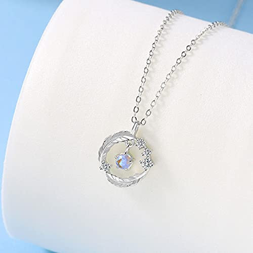 HCMA 925 Sterling Silber Mondstein Feder Anhänger Halskette für Frauen Schmuck Geschenk