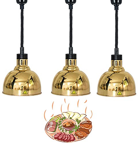 Einstellbare Lebensmittel Wärmelampe, 250w Speisenwärmer für Partys Buffets, Restaurants Küche Heizlampe, Pizz Steak Pendelleuchte für Warmhalten von Speisen, Gold