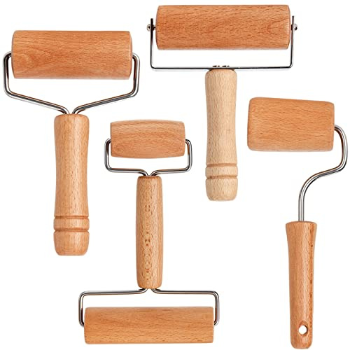 AVLA 4 Pieces Wood Rolling Pin, Wood Pastry Pizza Roller, Non Stick Dough Roller Set for Rolling Dough, Pastas, Pizza, Desserts and Dumpling Skins