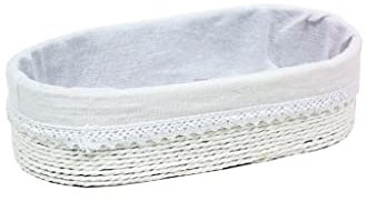 (2) Dos Cesta Oval Tiras DE Papel Blanca con Tela Blanca. bandejita decoración. Bandejita de Papel almacenaje. Bandeja de Papel Utensilios baño. Bandeja de Papel lotes de Productos (27×12.5×7)