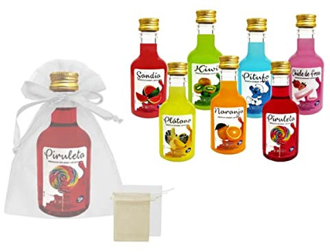 Lote de 15 Botellas de Licor sin Alcohol Alba La Rivera Sabores Surtidos en Bolsas de Tull Lisas. Regalos. Detalles de Bodas, Comuniones, Bautizos, Cumpleaños y Eventos.